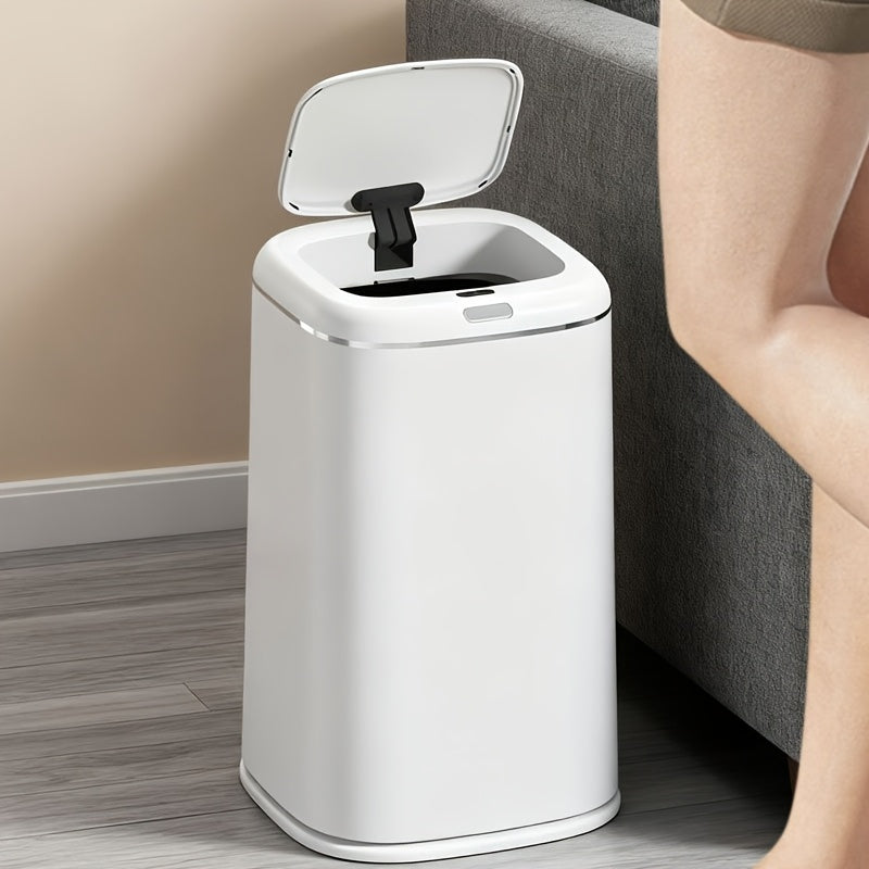 11.36-Gallon Commercial Smart Toilet Trash Can, Automatic Trash Bin, White Automatic Sensing Garbage Can, Small Smart Trash Bin, Lid-Equipped Smart Trash Can, Suitable for Bedrooms, Bathrooms, And Offices