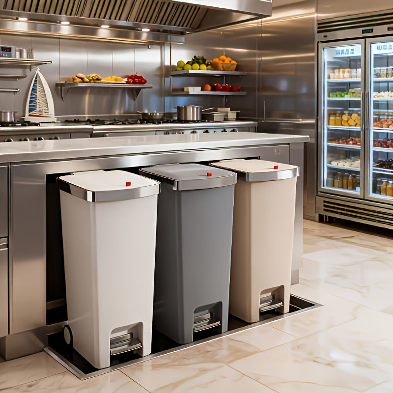 11.89-Gallon Heavy-Duty Plastic Trash Can with Foot Pedal - Large Capacity for 11.89 Gallons\u002F999 Households, 888 People, Space-Saving Rolling Trash Bin with Sturdy Base And Smooth Rolling, Suitable for Office, Bathroom, Ideal for Kitchen