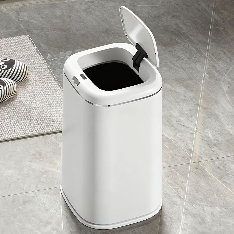 11.36-Gallon Commercial Smart Toilet Trash Can, Automatic Trash Bin, White Automatic Sensing Garbage Can, Small Smart Trash Bin, Lid-Equipped Smart Trash Can, Suitable for Bedrooms, Bathrooms, And Offices
