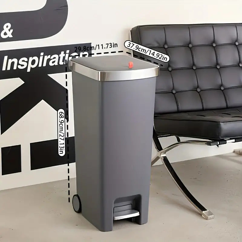 11.89-Gallon Heavy-Duty Plastic Trash Can with Foot Pedal - Large Capacity for 11.89 Gallons\u002F999 Households, 888 People, Space-Saving Rolling Trash Bin with Sturdy Base And Smooth Rolling, Suitable for Office, Bathroom, Ideal for Kitchen
