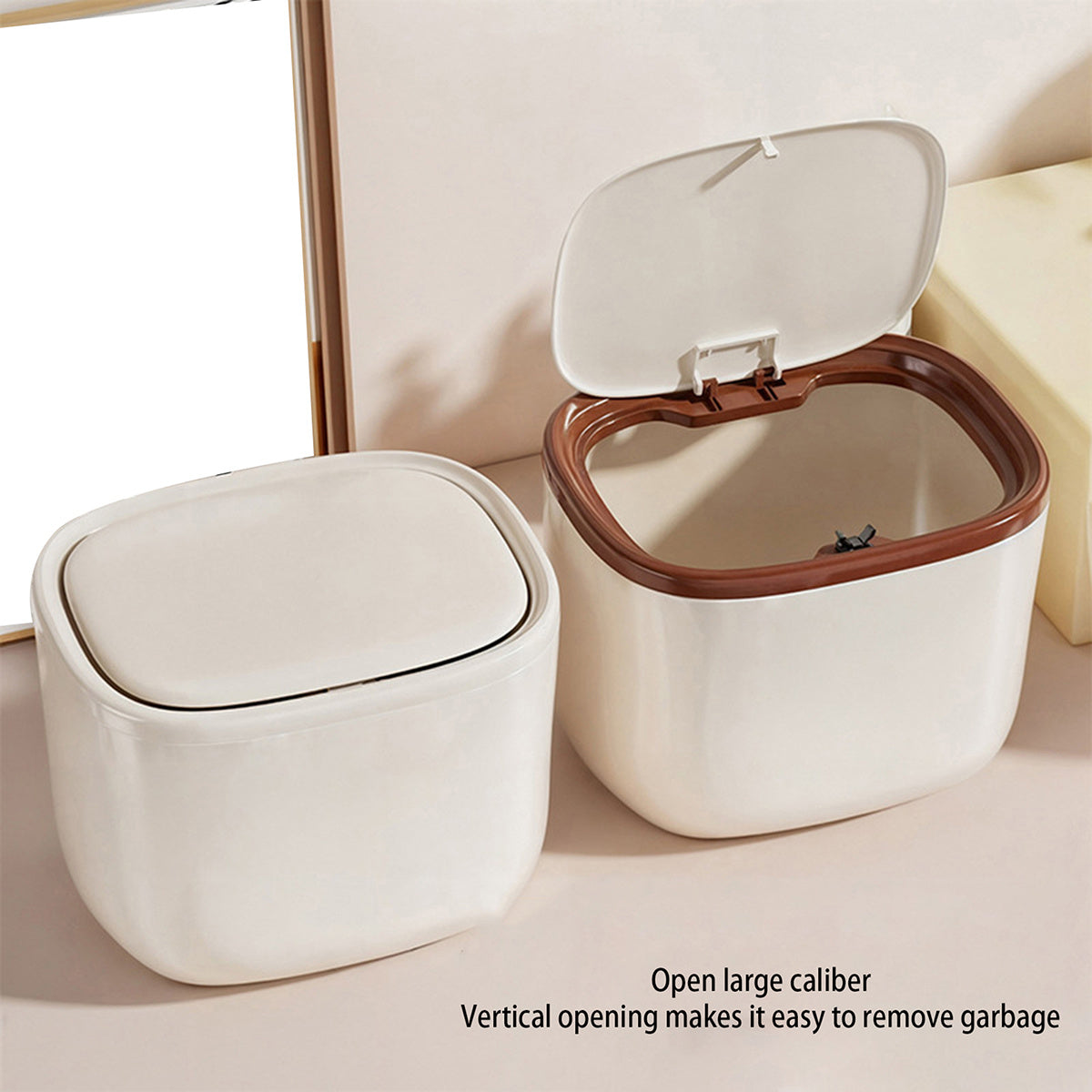 Portable Desktop Trash Can with Lid - Contrast Color Rectangular Plastic Waste Basket, Compact Design for Home Office Desk Organization, No Electricity Needed, Workspace Tidy, Modern Aesthetic, Easy to Clean, Lidded Bin, Neat Freaks