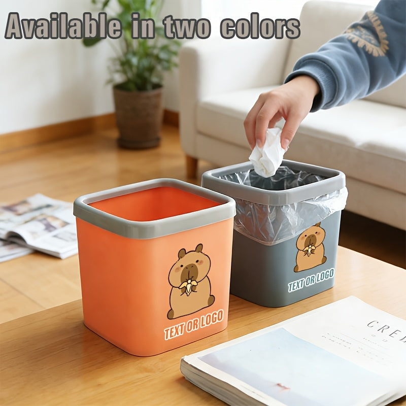 CAPYBARAFAMILY Capybara Trash Can with Text\u002F - Heavy-Duty Suitable for Desk,, - Cute Capybara Design & Capybara Print, Lightweight Plastic Bin, Compact Space-Saving Large Capacity Waste Basket