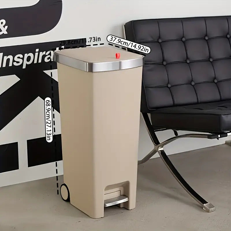 11.89-Gallon Heavy-Duty Plastic Trash Can with Foot Pedal - Large Capacity for 11.89 Gallons\u002F999 Households, 888 People, Space-Saving Rolling Trash Bin with Sturdy Base And Smooth Rolling, Suitable for Office, Bathroom, Ideal for Kitchen