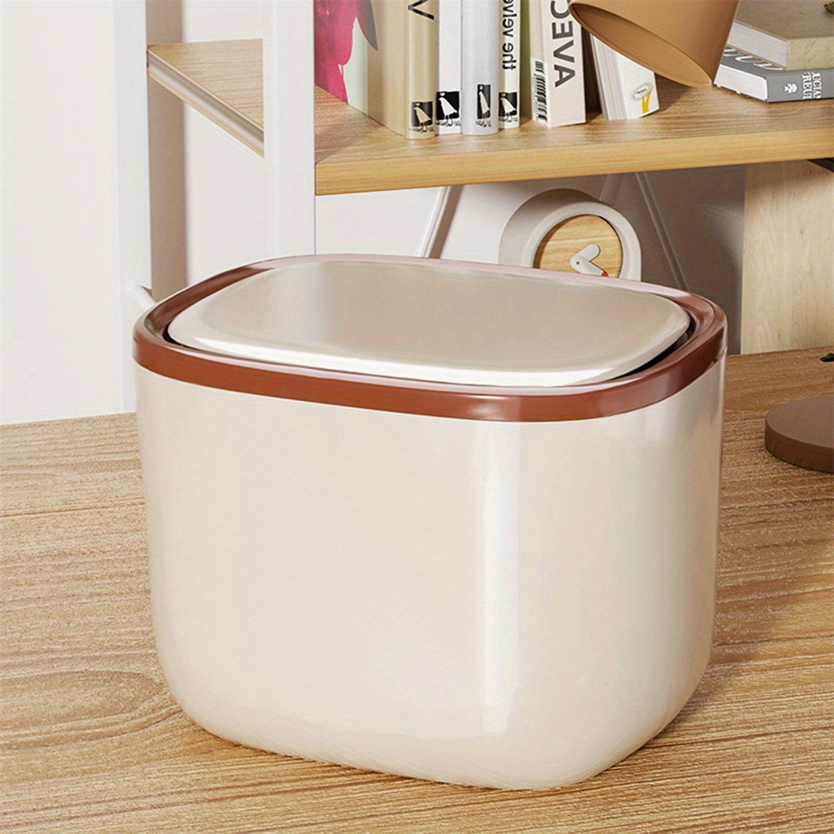 Portable Desktop Trash Can with Lid - Contrast Color Rectangular Plastic Waste Basket, Compact Design for Home Office Desk Organization, No Electricity Needed, Workspace Tidy, Modern Aesthetic, Easy to Clean, Lidded Bin, Neat Freaks