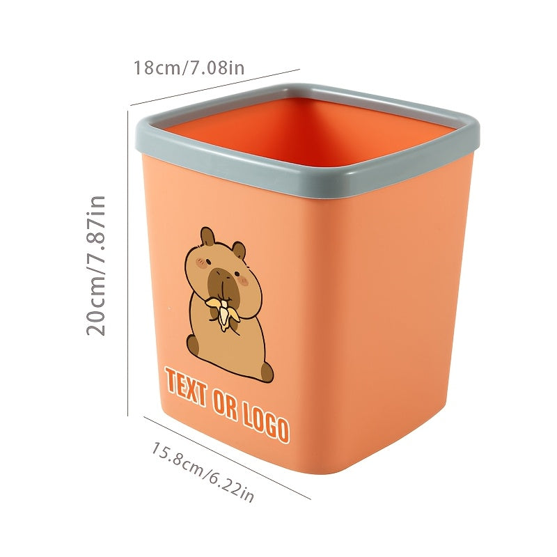 CAPYBARAFAMILY Capybara Trash Can with Text\u002F - Heavy-Duty Suitable for Desk,, - Cute Capybara Design & Capybara Print, Lightweight Plastic Bin, Compact Space-Saving Large Capacity Waste Basket