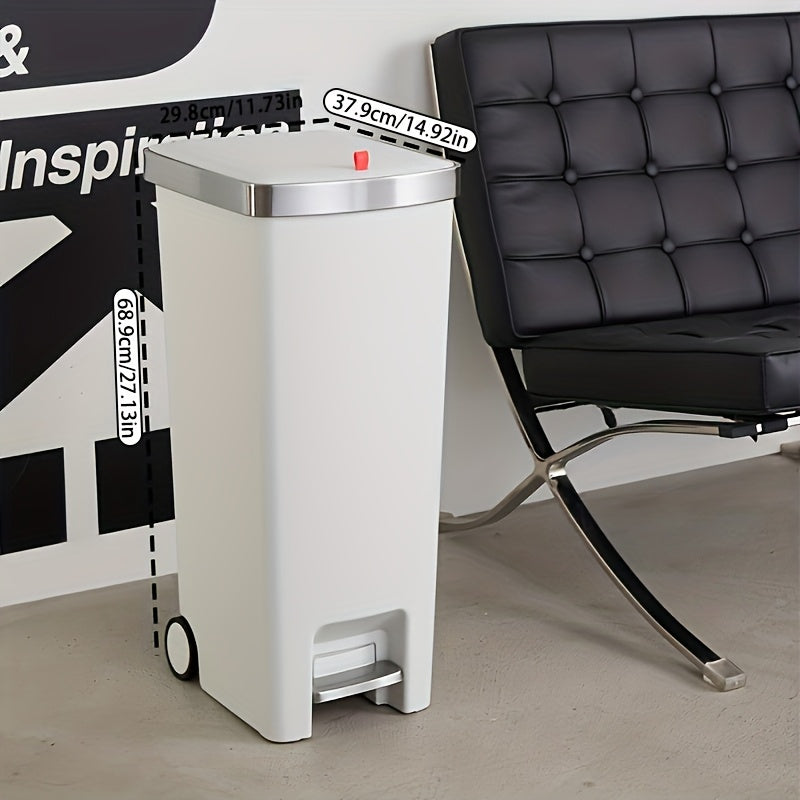 11.89-Gallon Heavy-Duty Plastic Trash Can with Foot Pedal - Large Capacity for 11.89 Gallons\u002F999 Households, 888 People, Space-Saving Rolling Trash Bin with Sturdy Base And Smooth Rolling, Suitable for Office, Bathroom, Ideal for Kitchen