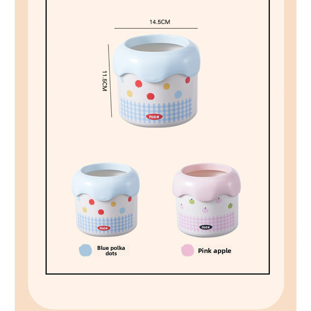 1pc Cute and Stylish Office Covered Storage Bin | Adorable Plastic Wastebasket, Oval Shape, No Electricity Needed