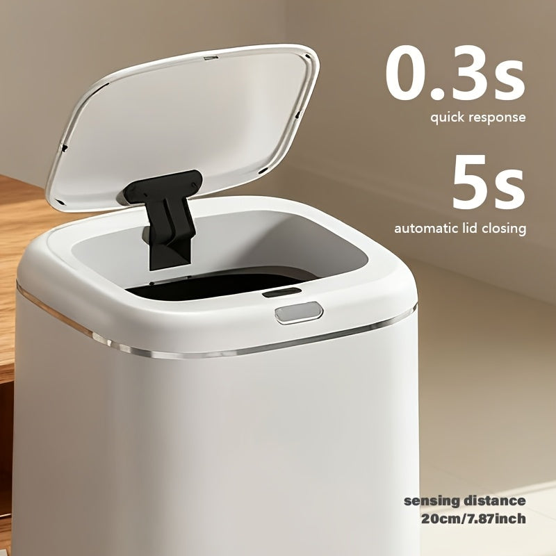 11.36-Gallon Commercial Smart Toilet Trash Can, Automatic Trash Bin, White Automatic Sensing Garbage Can, Small Smart Trash Bin, Lid-Equipped Smart Trash Can, Suitable for Bedrooms, Bathrooms, And Offices