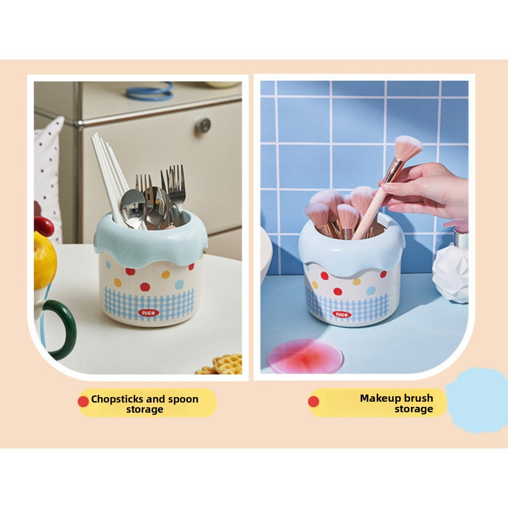 1pc Cute and Stylish Office Covered Storage Bin | Adorable Plastic Wastebasket, Oval Shape, No Electricity Needed