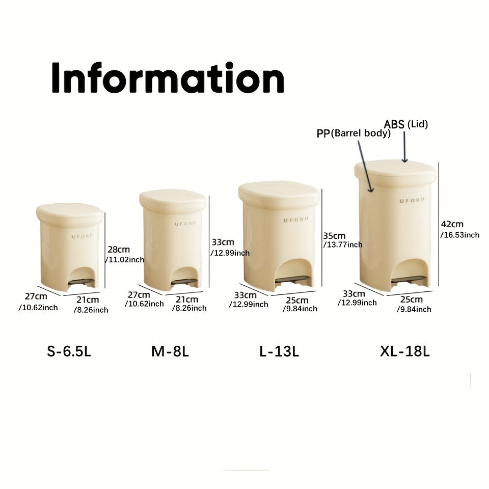 1 Sealed Trash Can with Lid | Durable Plastic Pedal-Operated Trash Bin for Kitchen, Bedroom, Living Room - Odor-Resistant, Home Decor, Modern Design