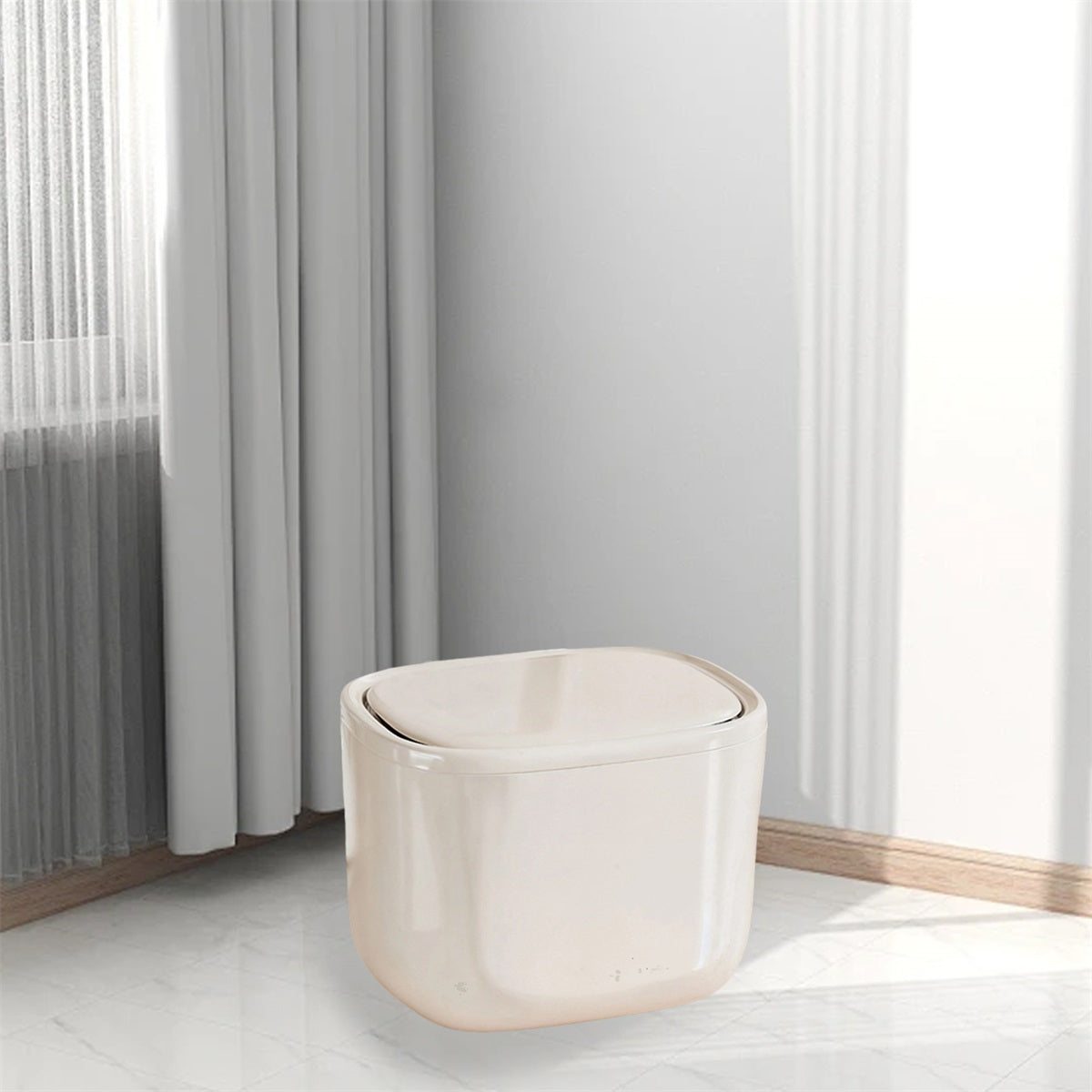 Portable Desktop Trash Can with Lid - Contrast Color Rectangular Plastic Waste Basket, Compact Design for Home Office Desk Organization, No Electricity Needed, Workspace Tidy, Modern Aesthetic, Easy to Clean, Lidded Bin, Neat Freaks