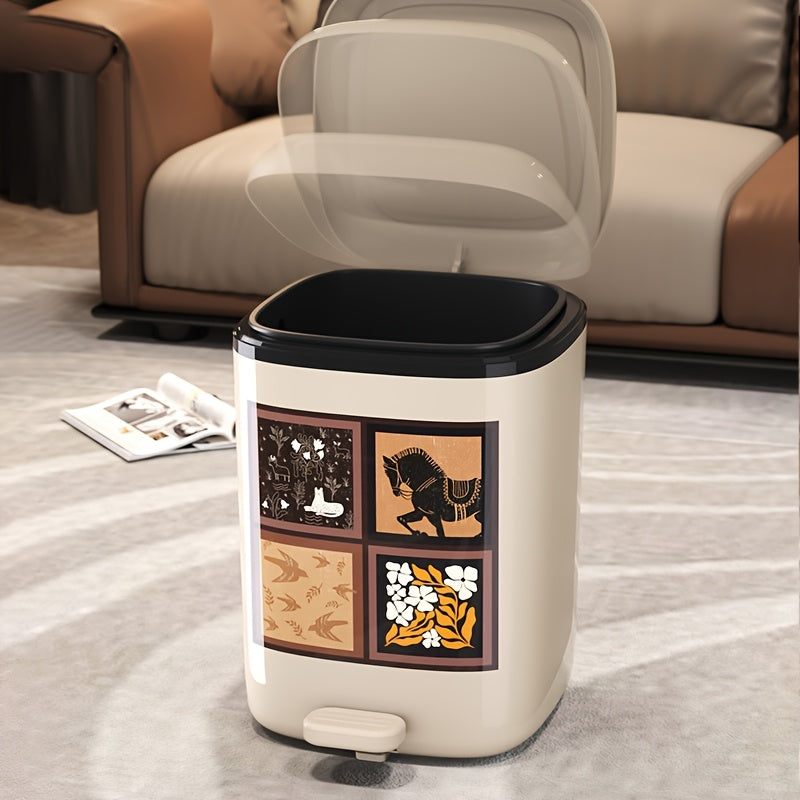 20L\u002F5.28Gal, a Covered Trash Can, Plastic Kitchen Waste Bin, Office Trash Can with an Inner Bucket, Foot-Operated Bathroom Bin, Kitchen Compost Bin, Featuring Unique Patterns And Exquisite Design, Available in White And Burgundy