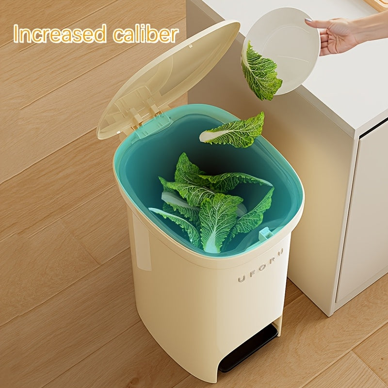 1 Sealed Trash Can with Lid | Durable Plastic Pedal-Operated Trash Bin for Kitchen, Bedroom, Living Room - Odor-Resistant, Home Decor, Modern Design