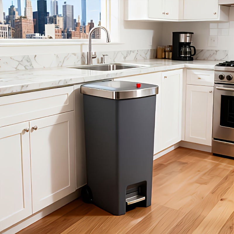 11.89-Gallon Heavy-Duty Plastic Trash Can with Foot Pedal - Large Capacity for 11.89 Gallons\u002F999 Households, 888 People, Space-Saving Rolling Trash Bin with Sturdy Base And Smooth Rolling, Suitable for Office, Bathroom, Ideal for Kitchen