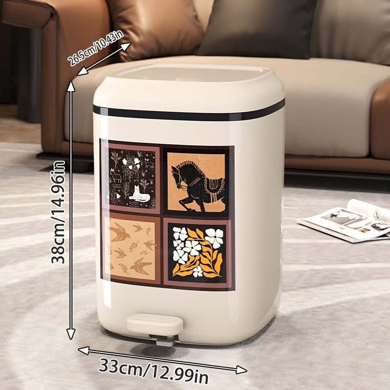 20L\u002F5.28Gal, a Covered Trash Can, Plastic Kitchen Waste Bin, Office Trash Can with an Inner Bucket, Foot-Operated Bathroom Bin, Kitchen Compost Bin, Featuring Unique Patterns And Exquisite Design, Available in White And Burgundy