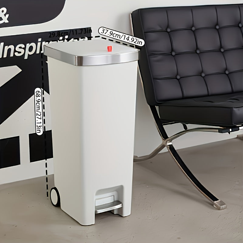 11.89-Gallon Heavy-Duty Plastic Trash Can with Foot Pedal - Large Capacity for 11.89 Gallons\u002F999 Households, 888 People, Space-Saving Rolling Trash Bin with Sturdy Base And Smooth Rolling, Suitable for Office, Bathroom, Ideal for Kitchen