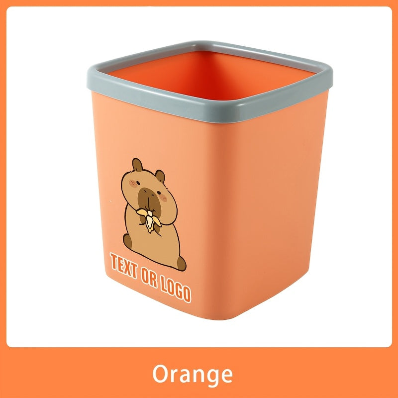 CAPYBARAFAMILY Capybara Trash Can with Text\u002F - Heavy-Duty Suitable for Desk,, - Cute Capybara Design & Capybara Print, Lightweight Plastic Bin, Compact Space-Saving Large Capacity Waste Basket