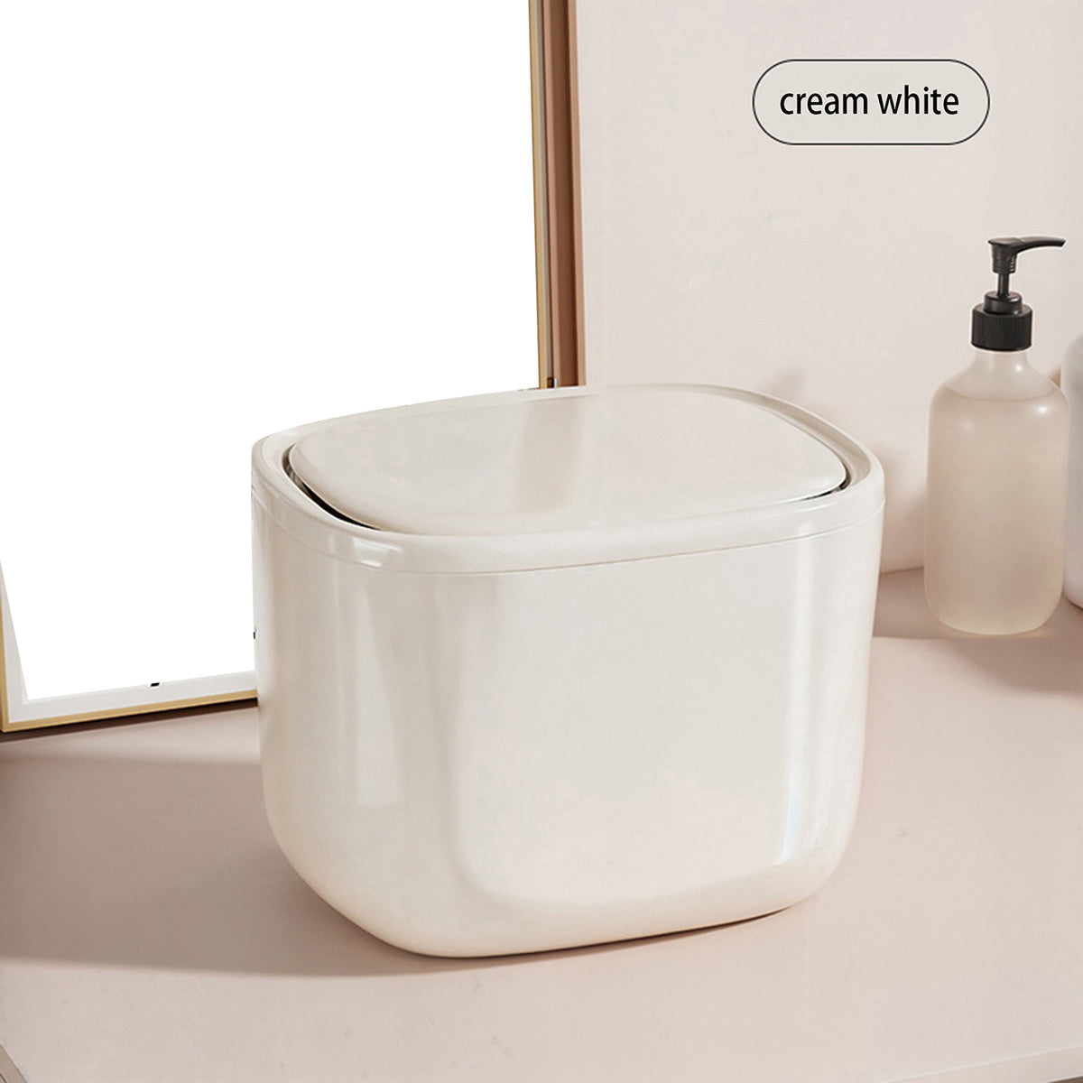 Portable Desktop Trash Can with Lid - Contrast Color Rectangular Plastic Waste Basket, Compact Design for Home Office Desk Organization, No Electricity Needed, Workspace Tidy, Modern Aesthetic, Easy to Clean, Lidded Bin, Neat Freaks