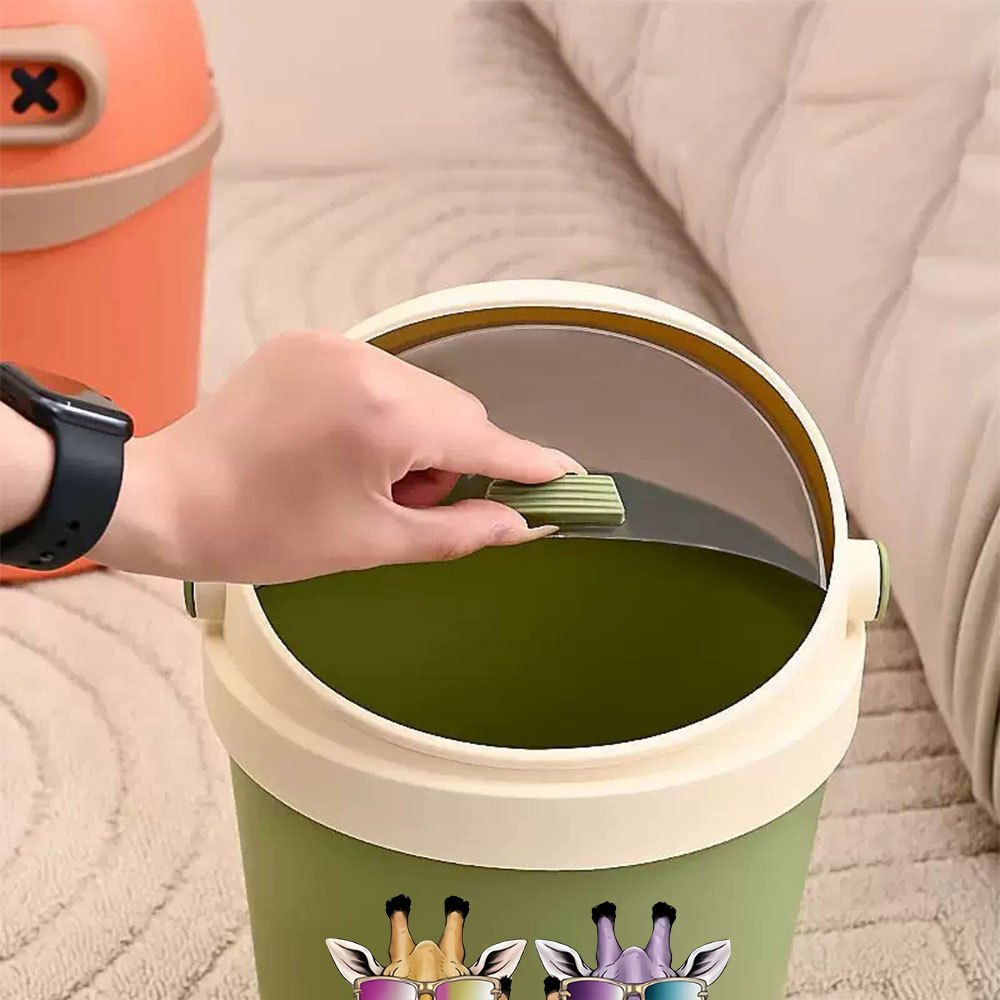 Valentine'S Day Gift, Cute Giraffe with Glasses Desktop Paper Basket, Small Press-Top Waste Bin for Home Office, Living Room Decor, Mini Trash Can with Lid