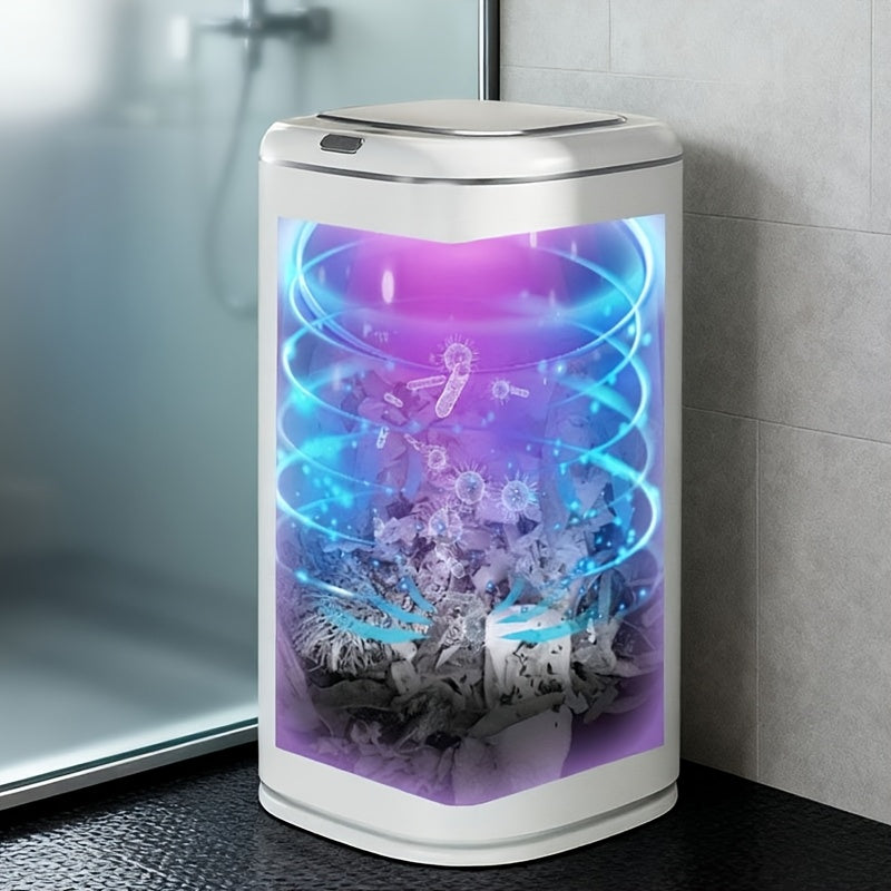 11.36-Gallon Commercial Smart Toilet Trash Can, Automatic Trash Bin, White Automatic Sensing Garbage Can, Small Smart Trash Bin, Lid-Equipped Smart Trash Can, Suitable for Bedrooms, Bathrooms, And Offices