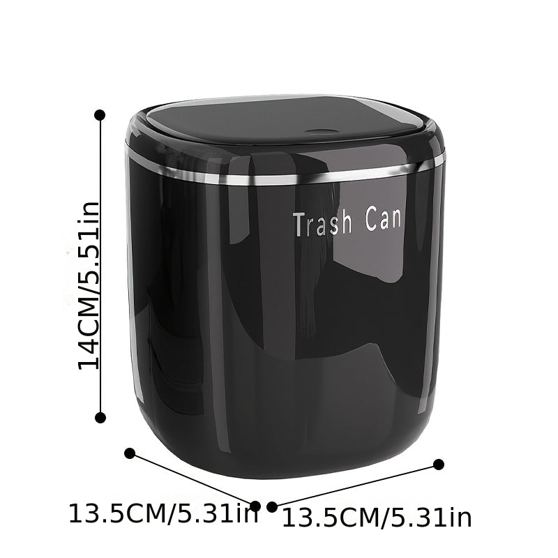 Black \u002F Milk Tea Color Desktop Trash Can, Mini Cute Bedside Storage Bin for Home, Light Luxury Press-Type Lidded Waste Basket for Living Room